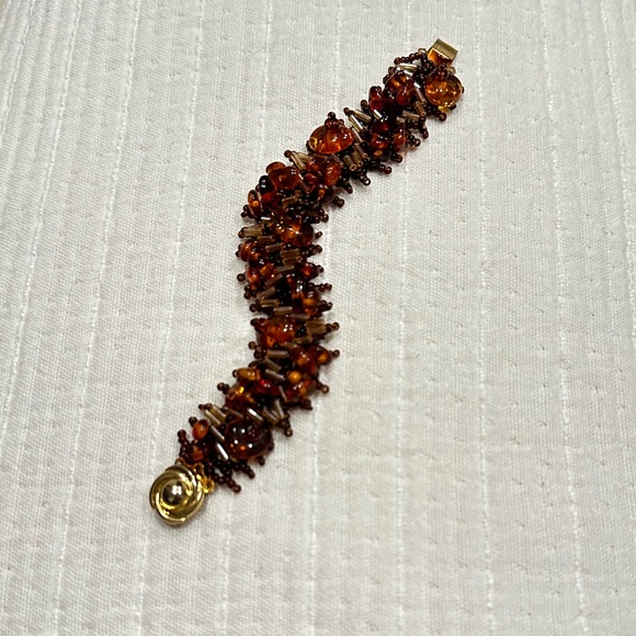 Genuine Baltic Amber Statement Bracelet Hand-Beaded Artisan Jewelry Cognac Honey - Picture 4 of 8